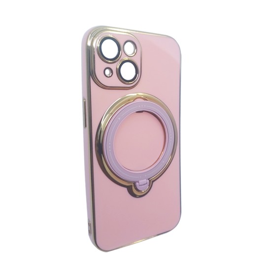 Funda Dura de Silicona con Protector de Cámara y Anillo de Soporte para Apple iPhone 14 Rosa